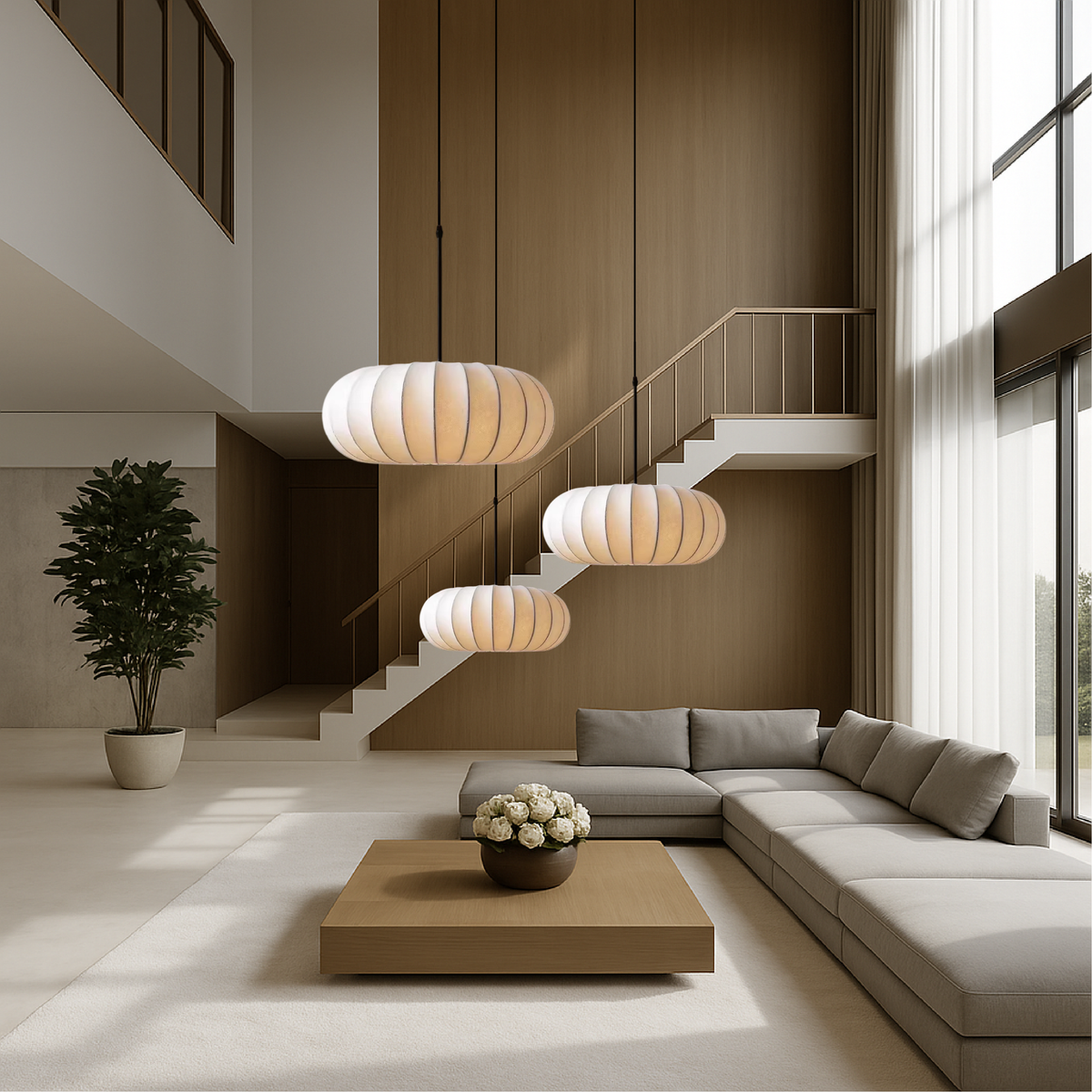 Handgeweven Zijden Hanglamp Rond E27 Verstelbaar 30-60cm Eetkamer Bar Wabi-Sabi Stijl Minimalistisch | Sulvida