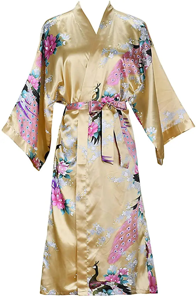Peignoir kimono en satin pour femme, manches courtes, imprimé floral, robe de chambre, tenue de nuit pour fête de mariage, vêtements d’intérieur | Sulvida