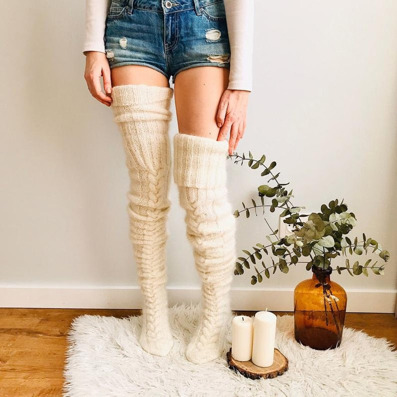 Dames Overknee Gebreide Sokken Kabel Patroon Warm Winter Been Accessoire Beenwarmers voor Winteroutfits | Sulvida