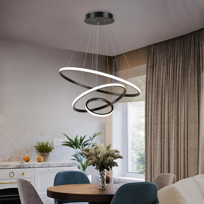 Design Kroonluchter Drie Ringen Zwart Wit Goud Dimbaar LED Modern Hanglamp Eetkamer Woonkamer Slaapkamer | Sulvida