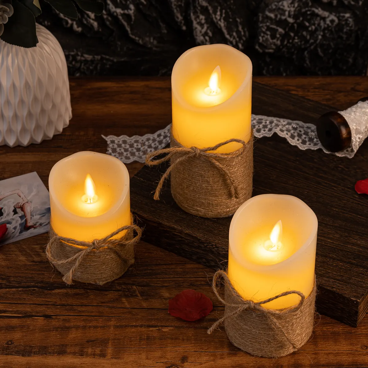 Vuurloze LED-Kaars met Flikkerlicht Realistische Vlamloze Decoratieve Kaarsen Set Verschillende Vormen | Sulvida