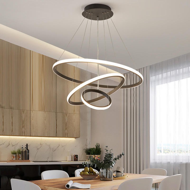 Design Kroonluchter Drie Ringen Zwart Wit Goud Dimbaar LED Modern Hanglamp Eetkamer Woonkamer Slaapkamer | Sulvida