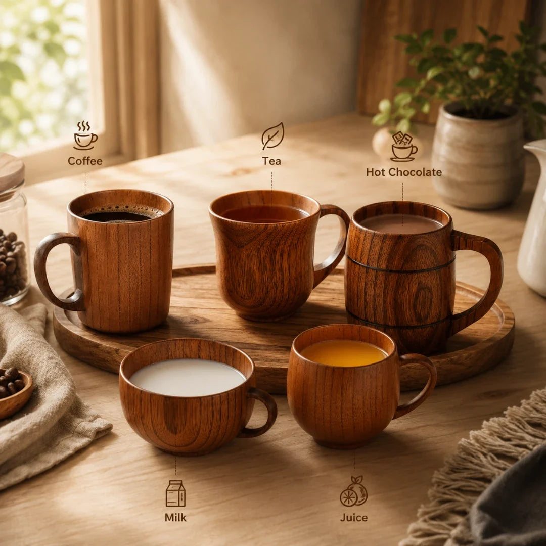Houten Koffiemok Natuurlijke Nerftekening Handgemaakt voor Thee Koffie Warme Koude Dranken Duurzaam Hout | Sulvida