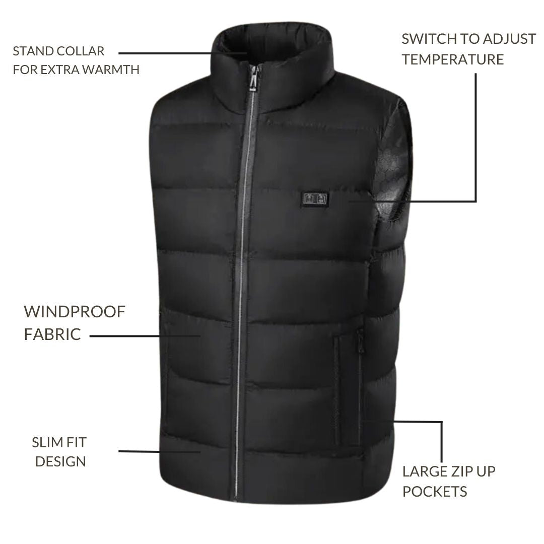 Verwarmde Bodywarmer Oplaadbaar USB Unisex Wintervest Verstelbare Warmte Outdoor Wandelen Fietsen Sport | Sulvida