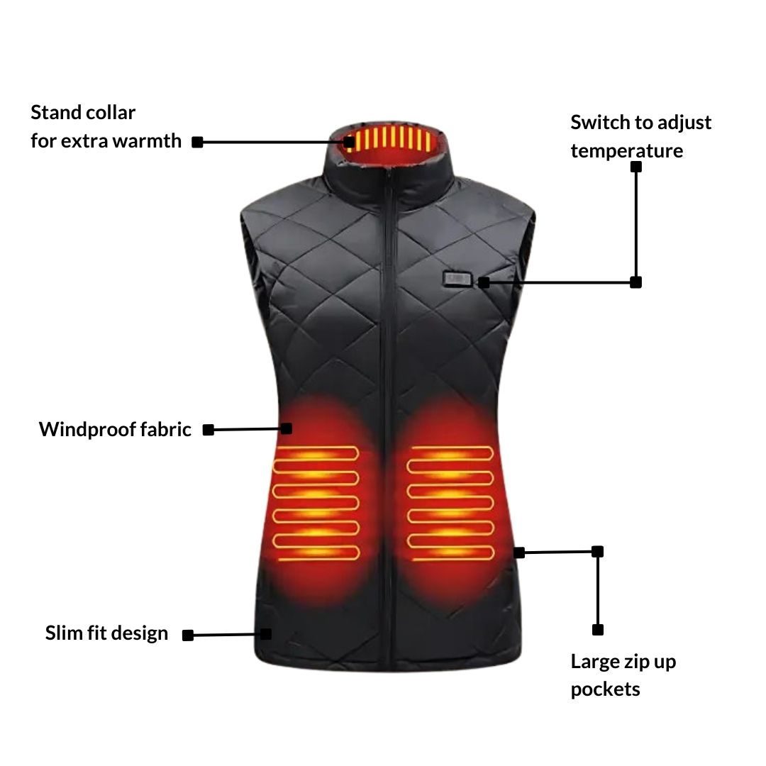 Verwarmbaar Bodywarmer Dames Lichtgewicht Elektrisch Gilet Verstelbare Warmtestanden Zwart Blauw Outdoor | Sulvida