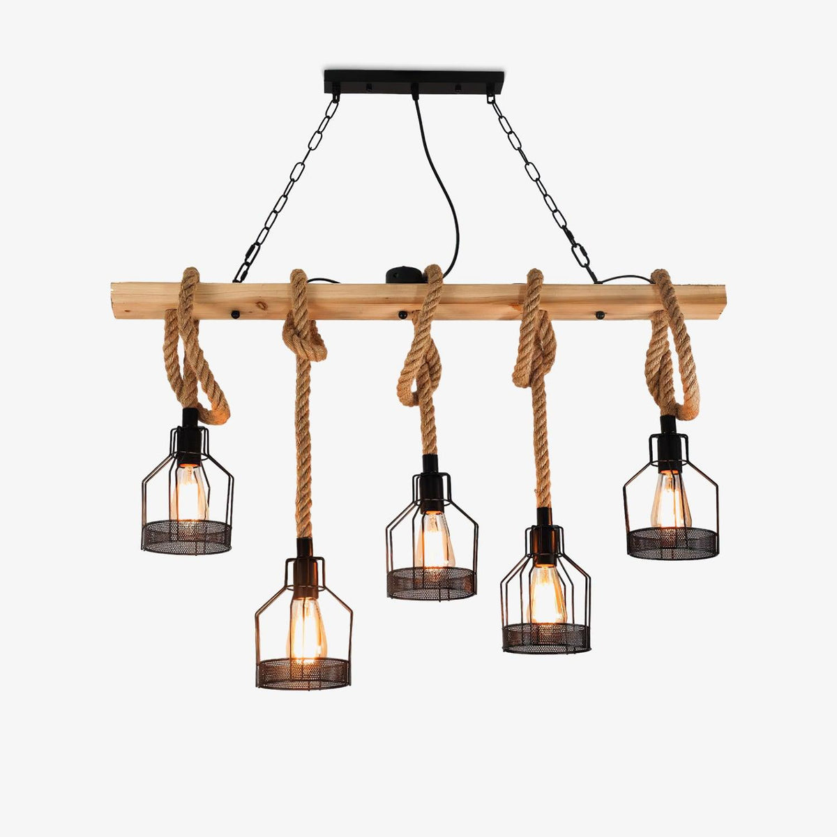 Henneptouw hanglamp industrieel vintage armatuur meerlichts voor horeca, bar, woonkamer en eetkamer sfeer | Sulvida