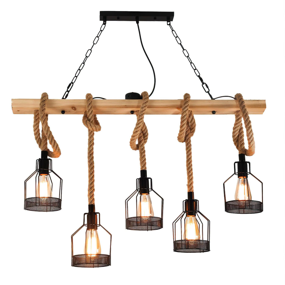 Henneptouw hanglamp industrieel vintage armatuur meerlichts voor horeca, bar, woonkamer en eetkamer sfeer | Sulvida