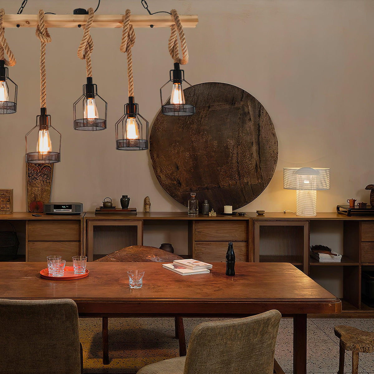 Henneptouw hanglamp industrieel vintage armatuur meerlichts voor horeca, bar, woonkamer en eetkamer sfeer | Sulvida