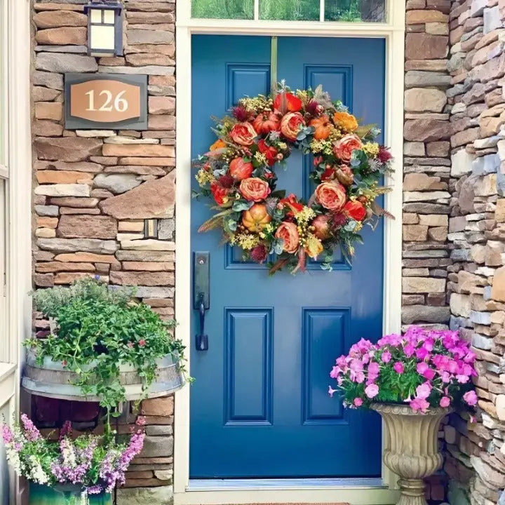 Couronne d’automne avec citrouille 40 cm – Couronne décorative haut de gamme Décoration d’automne pour porte intérieure et extérieure | Sulvida