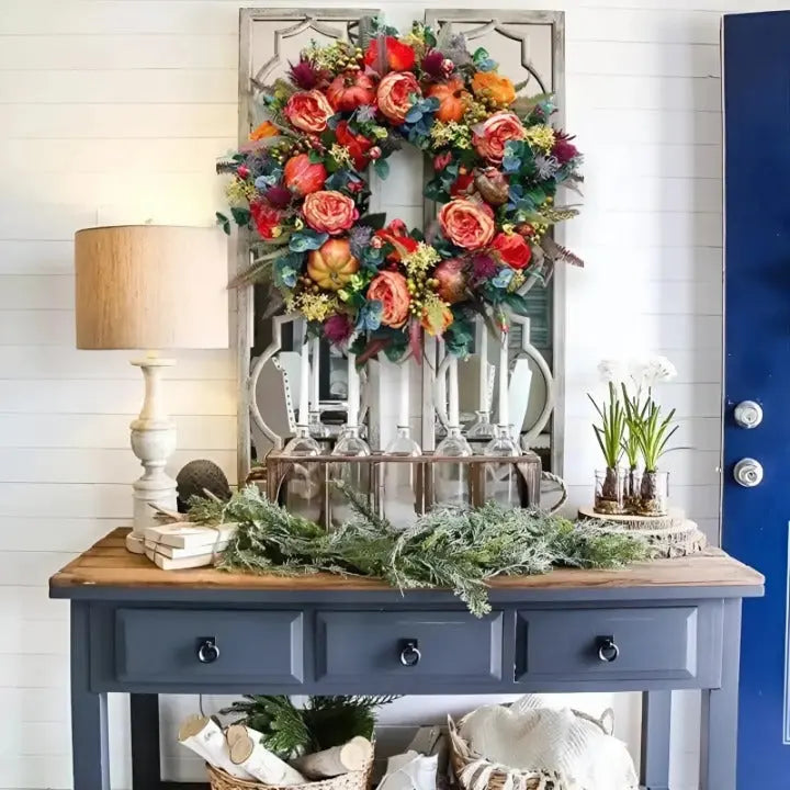 Couronne d’automne avec citrouille 40 cm – Couronne décorative haut de gamme Décoration d’automne pour porte intérieure et extérieure | Sulvida
