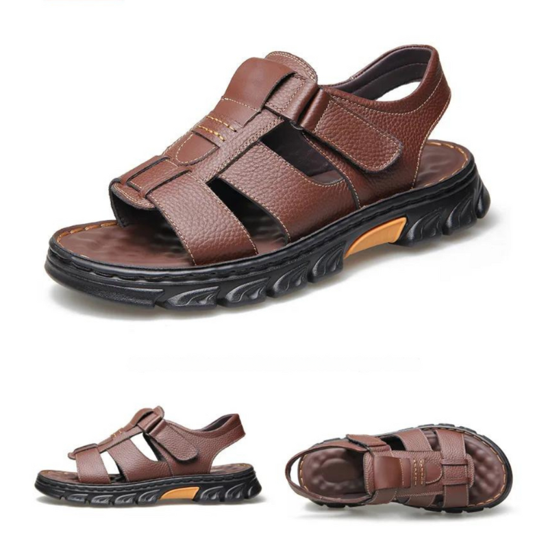 Herensandalen leer orthopedisch voetbed bruin zwart zomer wandelen comfort ademend massage-inzool outdoor | Sulvida