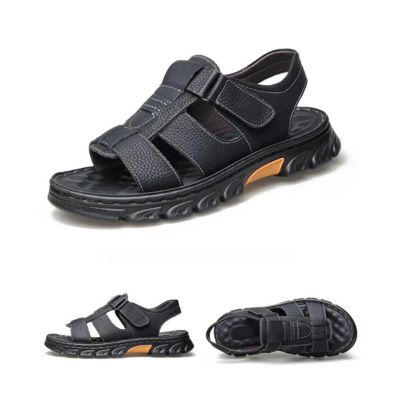 Herensandalen leer orthopedisch voetbed bruin zwart zomer wandelen comfort ademend massage-inzool outdoor | Sulvida