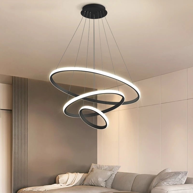 Design Kroonluchter Drie Ringen Zwart Wit Goud Dimbaar LED Modern Hanglamp Eetkamer Woonkamer Slaapkamer | Sulvida