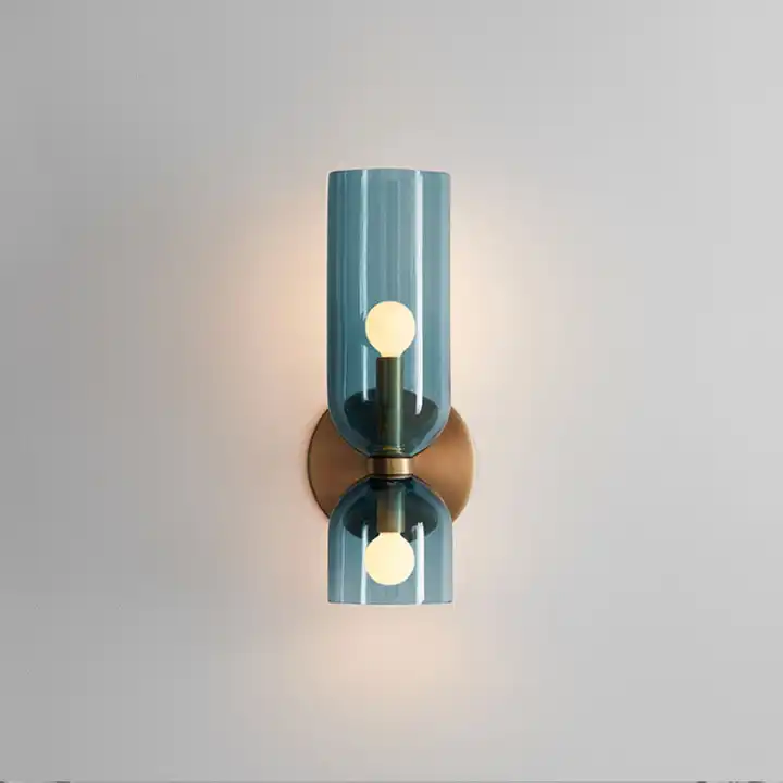 Glazen Wandlamp Cilindervorm Dubbele Lichtbron Eetkamer Slaapkamer Hal Blauw Grijs Wit Metaal E12 Modern | Sulvida