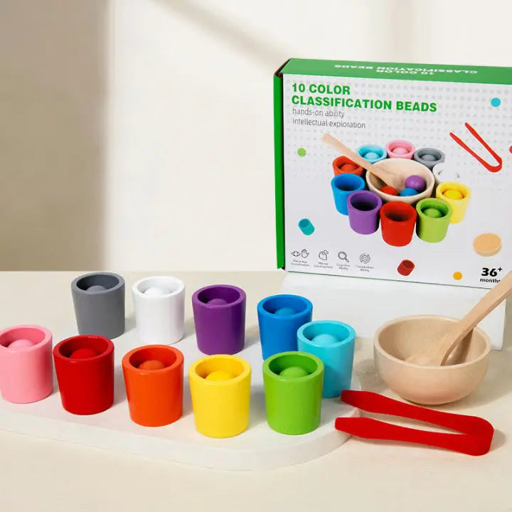 Houten kleur- en sorteersets voor kinderen | Motoriekontwikkeling kleurherkenning educatief speelgoed vanaf 3 jaar | Sulvida