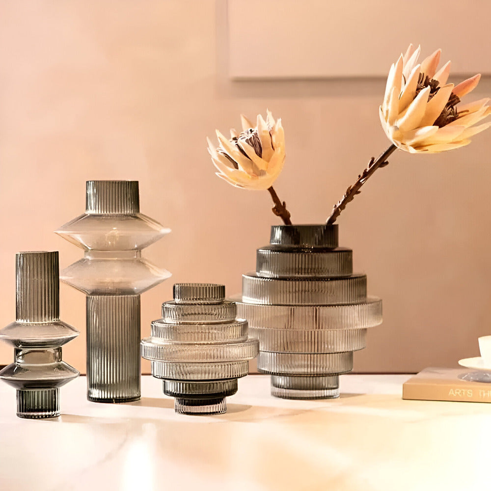Glazen Vaas Amber 17-32cm Decoratieve Woonkamer Tafeldecoratie Modern Design Kunstwerk Bloemvaas Honing Ambertinten | Sulvida