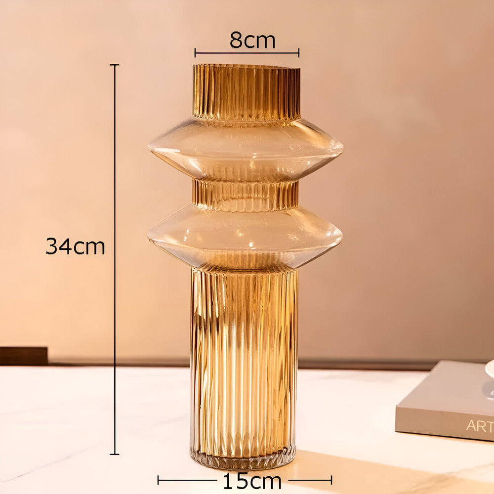 Glazen Vaas Amber 17-32cm Decoratieve Woonkamer Tafeldecoratie Modern Design Kunstwerk Bloemvaas Honing Ambertinten | Sulvida