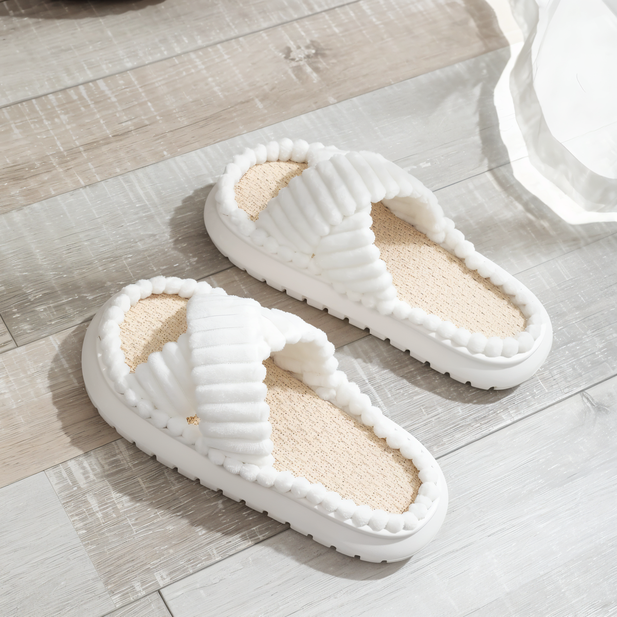 Kruisband Pantoffels met Fleecevoering Dames & Heren Winterslippers Huis Warm Binnenschoenen Antislip Comfort | Sulvida