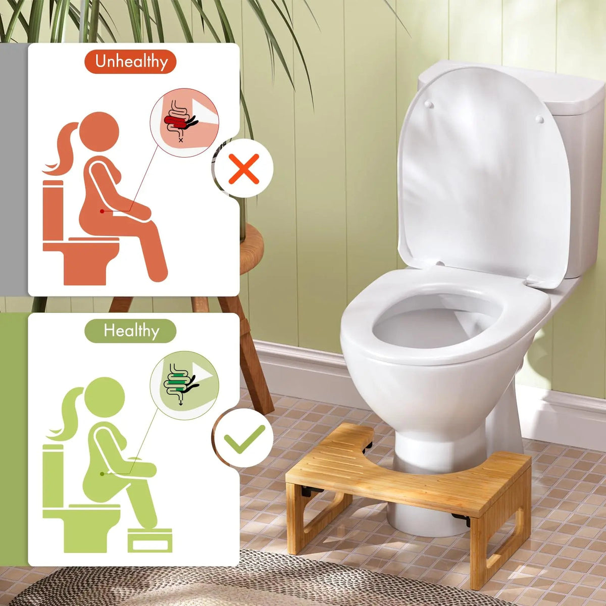 Opvouwbaar Toilethulpje Bamboe Antislip Voetenbankje Badkamer Houding Ondersteuning Compact Ergonomisch | Sulvida