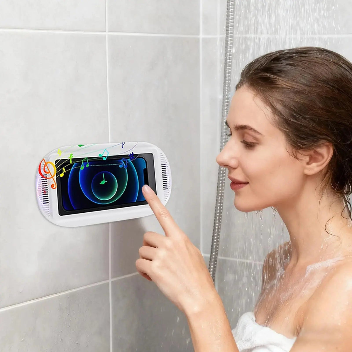 Waterdichte telefoonhouder voor douche met draaibare wandbeugel voor badkamer smartphone houder waterdicht | Sulvida