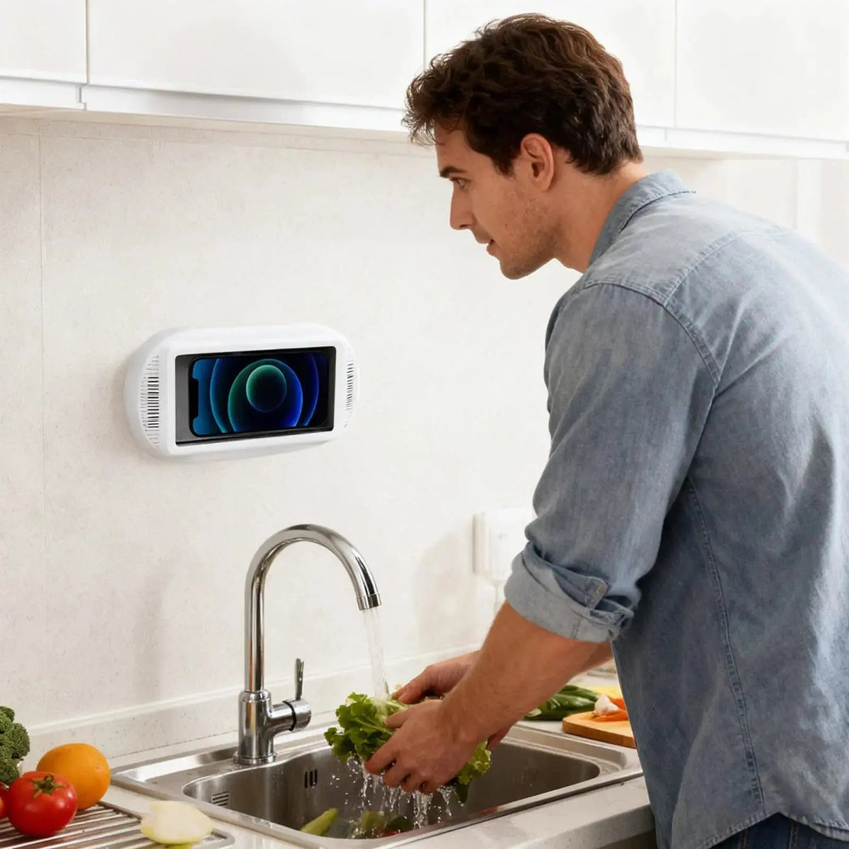 Waterdichte telefoonhouder voor douche met draaibare wandbeugel voor badkamer smartphone houder waterdicht | Sulvida