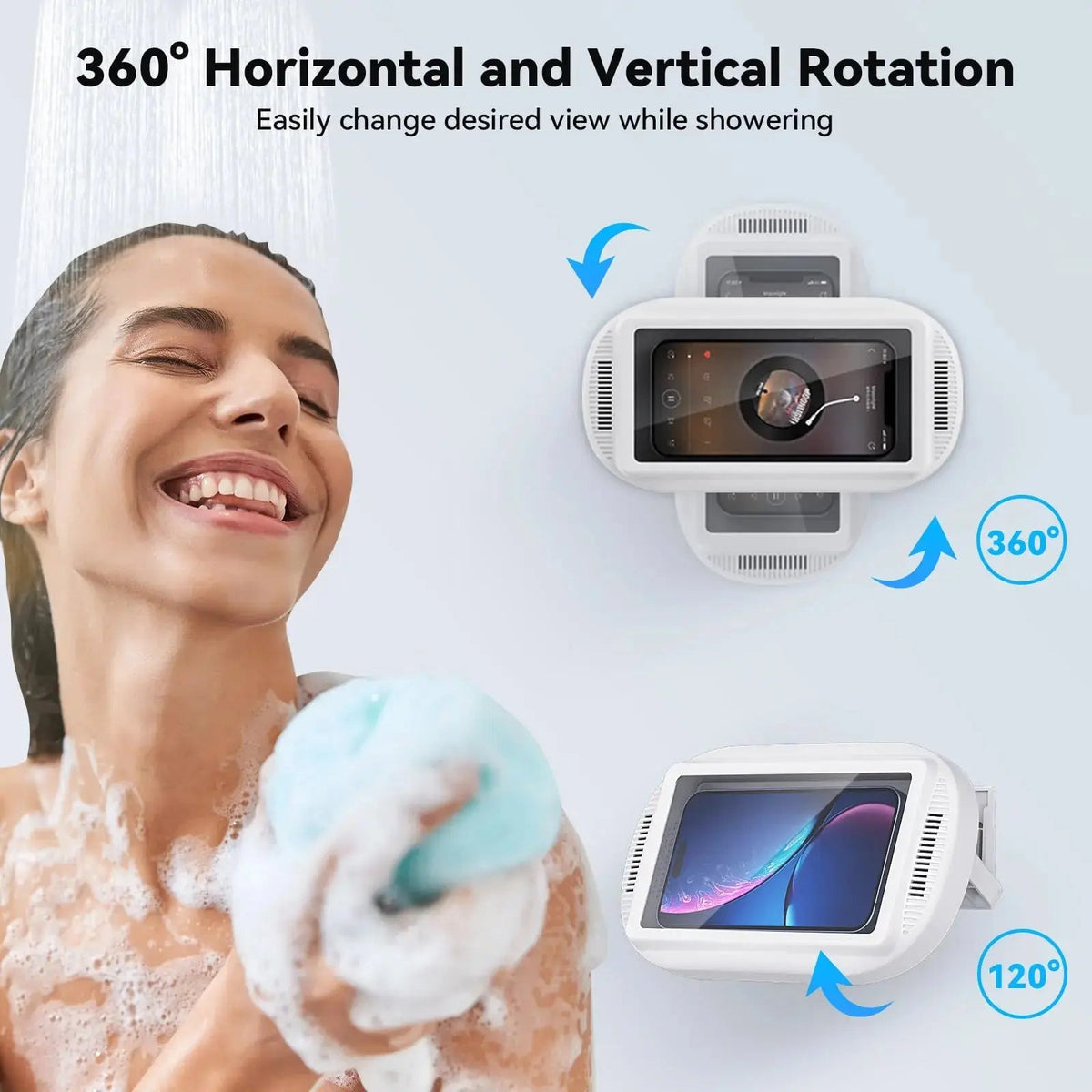 Waterdichte telefoonhouder voor douche met draaibare wandbeugel voor badkamer smartphone houder waterdicht | Sulvida