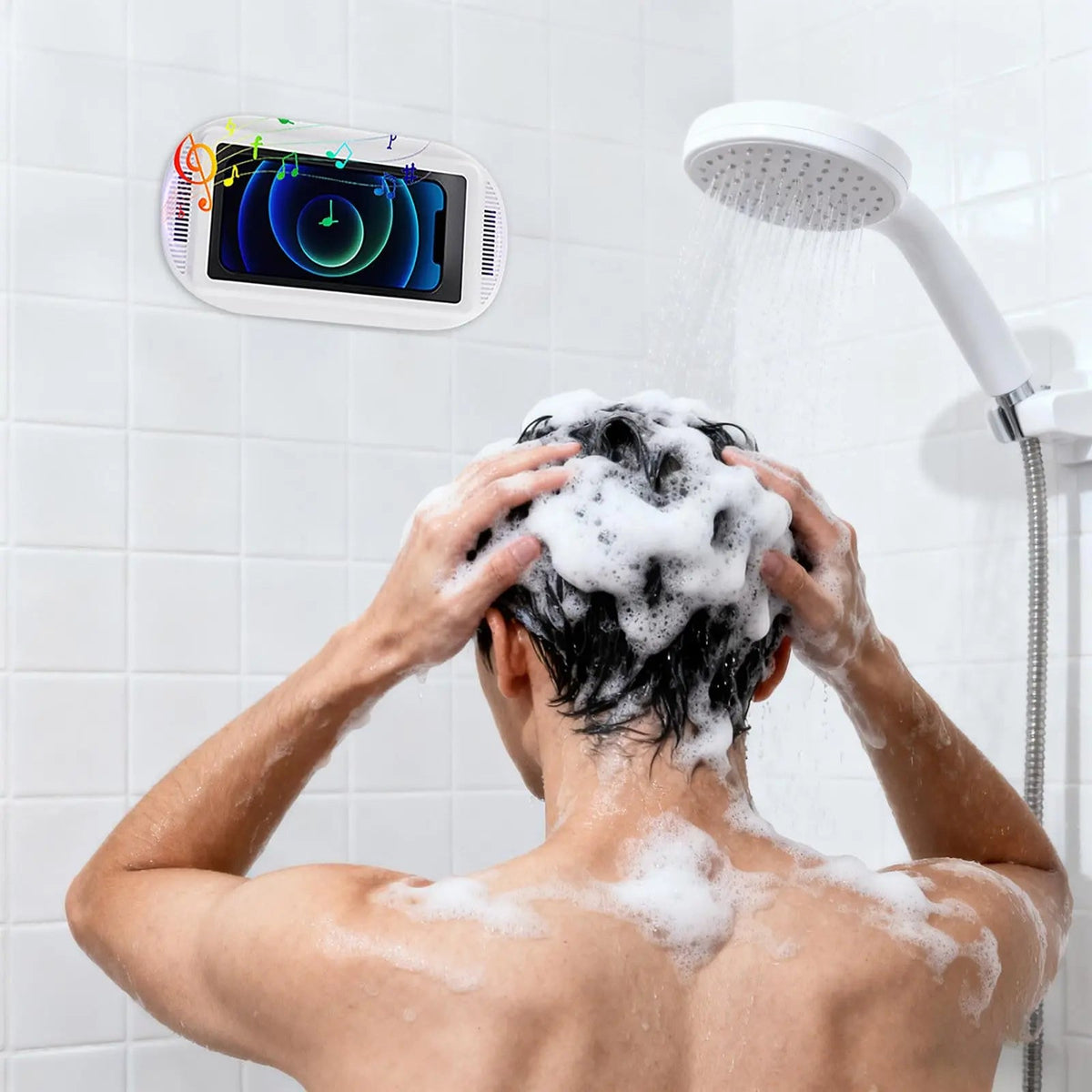 Waterdichte telefoonhouder voor douche met draaibare wandbeugel voor badkamer smartphone houder waterdicht | Sulvida