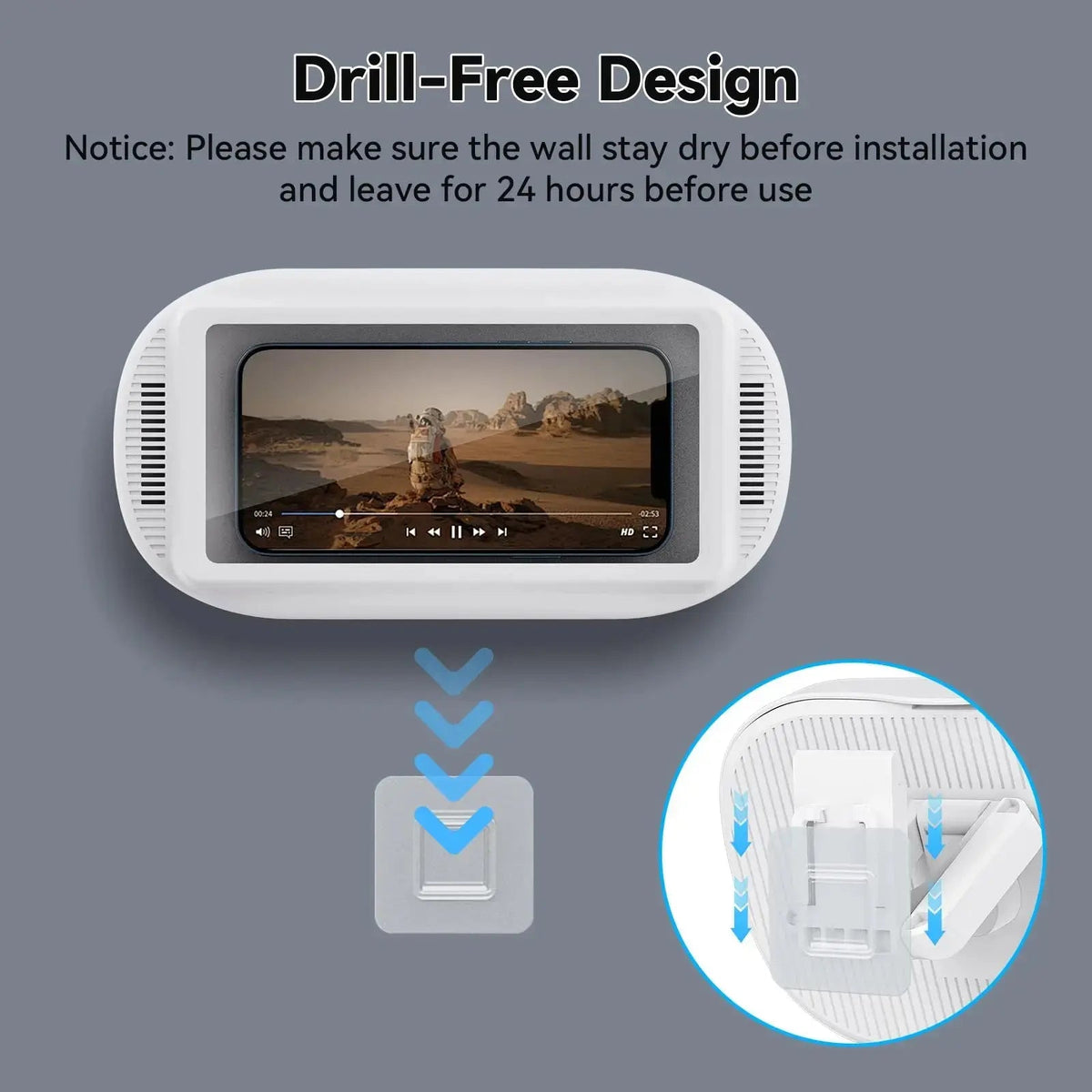 Waterdichte telefoonhouder voor douche met draaibare wandbeugel voor badkamer smartphone houder waterdicht | Sulvida