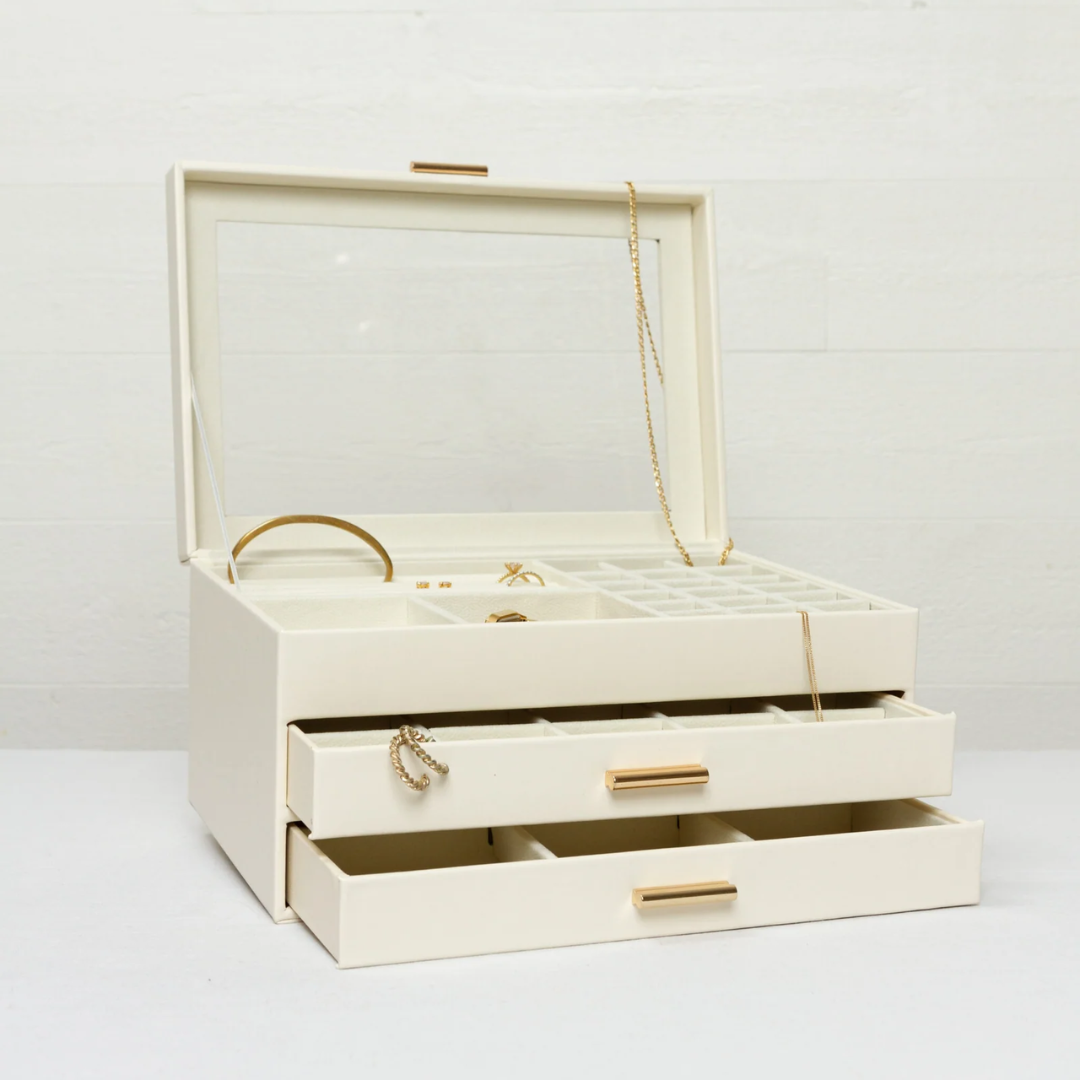 Sieradenbox Meerdere Lagen met Glazen Deksel - Ringhouder Ketting Oorbel Opbergsysteem voor Luxe Juwelen | Sulvida
