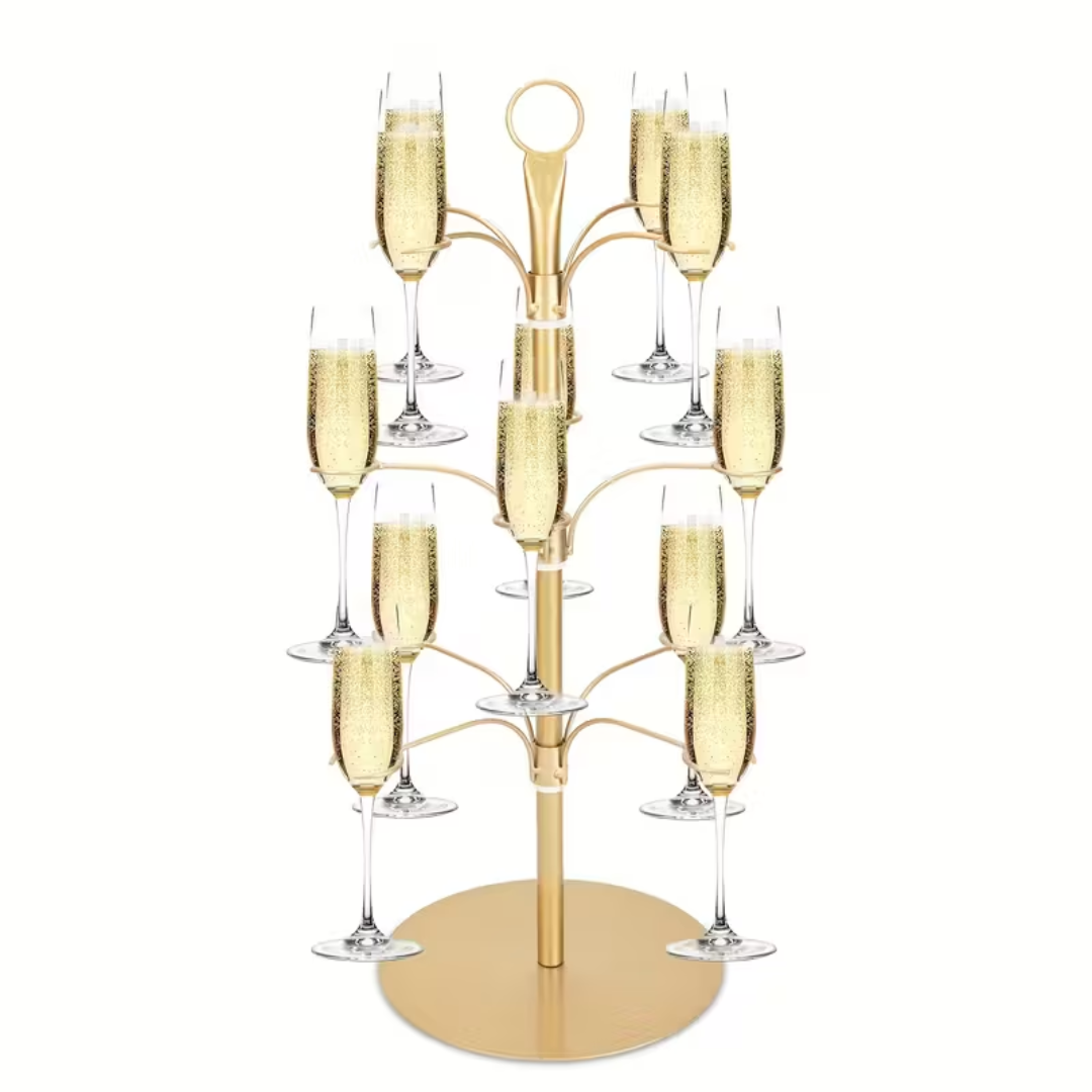 Metalen Glazenstandaard 12 Glazen Champagnehouder Drankenpresentatie Feesttafel Boomvorm Goud Zwart Stijlvol | Sulvida
