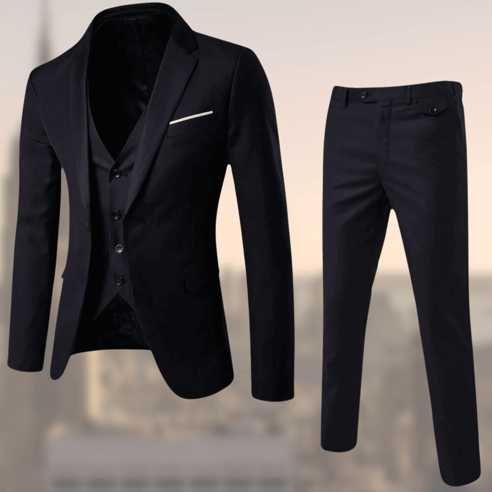 Costume trois-pièces pour homme avec veste, gilet et pantalon, professionnel, formel, élégant, stylé, moderne, confortable et chic | Sulvida