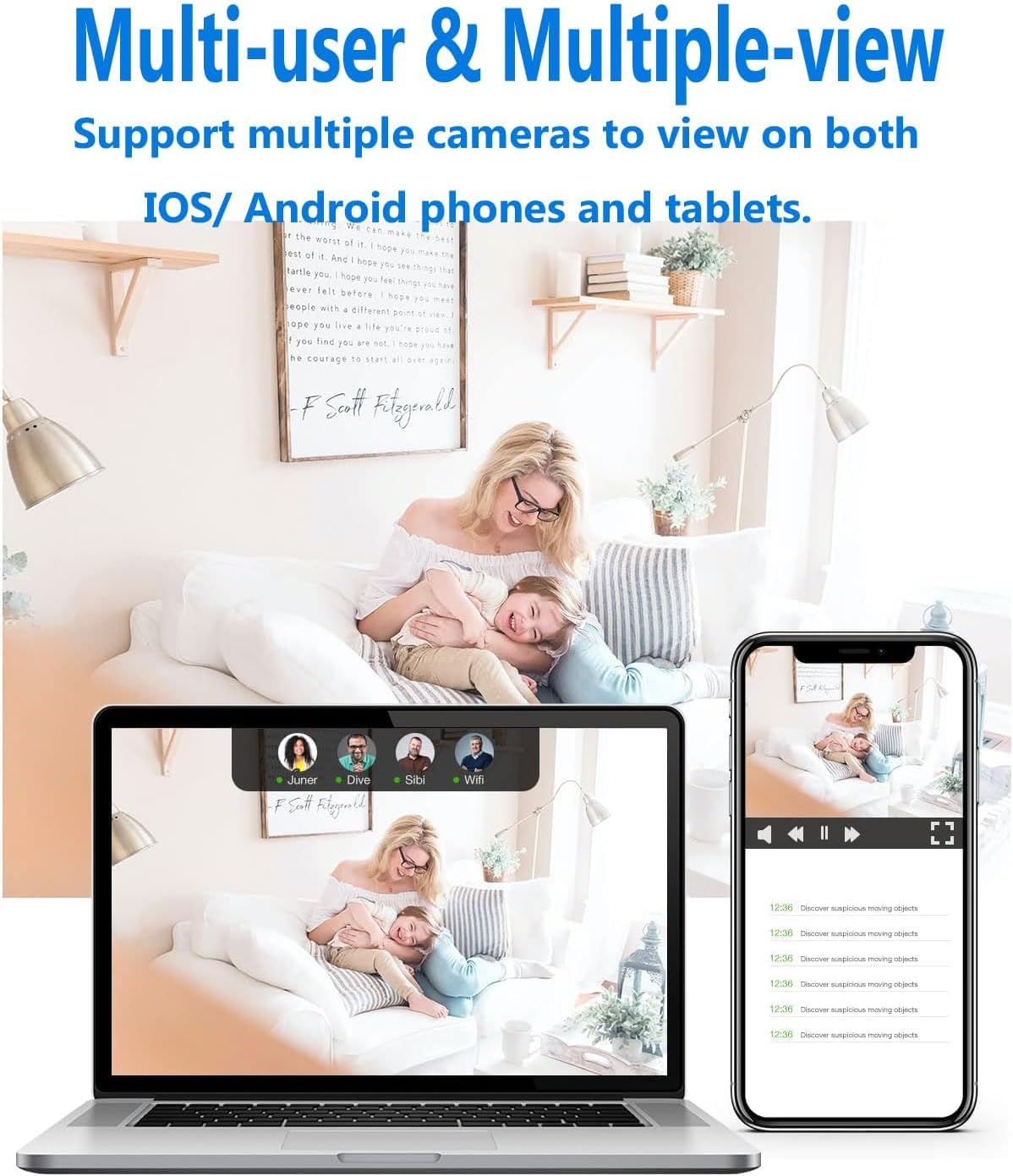Draadloze beveiligingscamera met nachtzicht en bewegingsdetectie voor binnen | WiFi 1080p HD bewakingscamera met app-bediening en oplaadbare batterij | Compacte indoor security cam met live view en meldingen | Sulvida