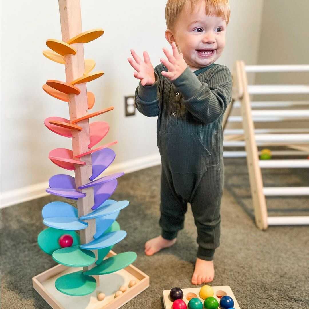 Houten Regenboog Knikkerbaan met Geluid 71cm – Educatief Montessori Speelgoed voor Kinderen met Kleur- en Geluidservaring | Sulvida
