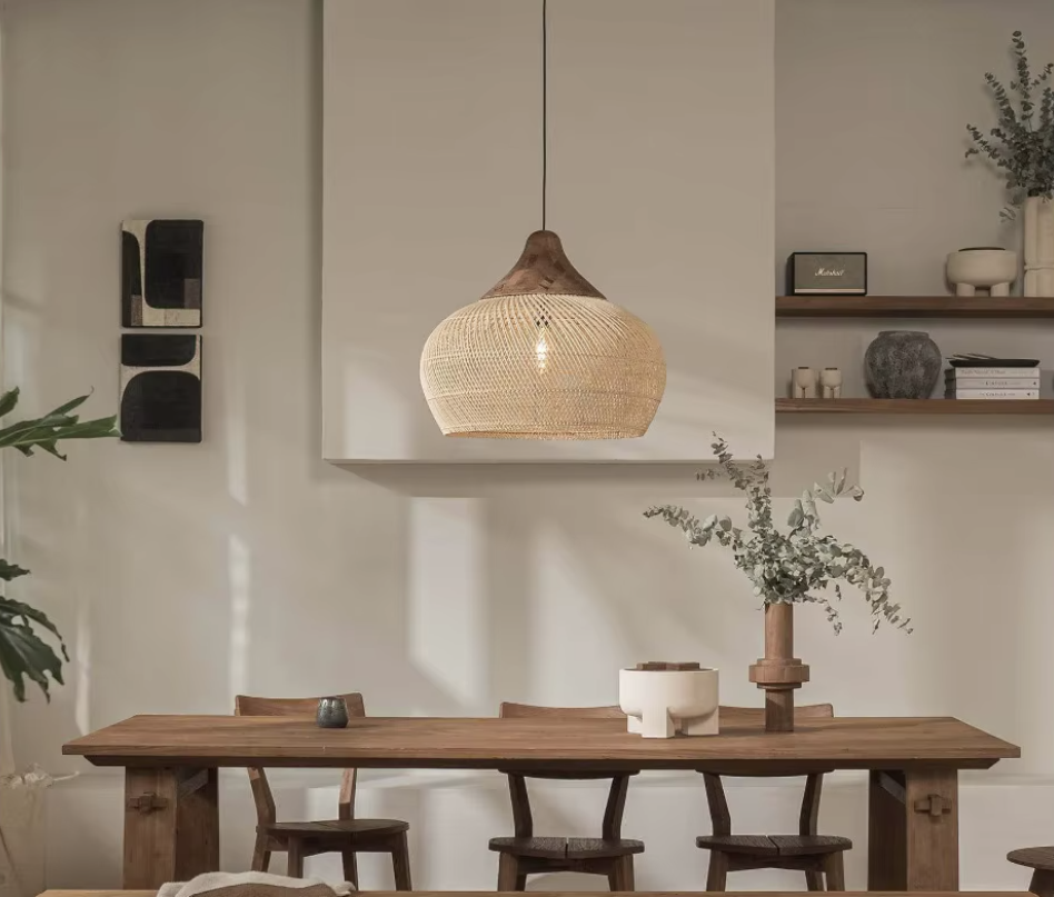 Gevlochten rotan hanglamp met verstelbare kabel natuurlijk woonlichtarmatuur sfeervol bohemian design | Sulvida