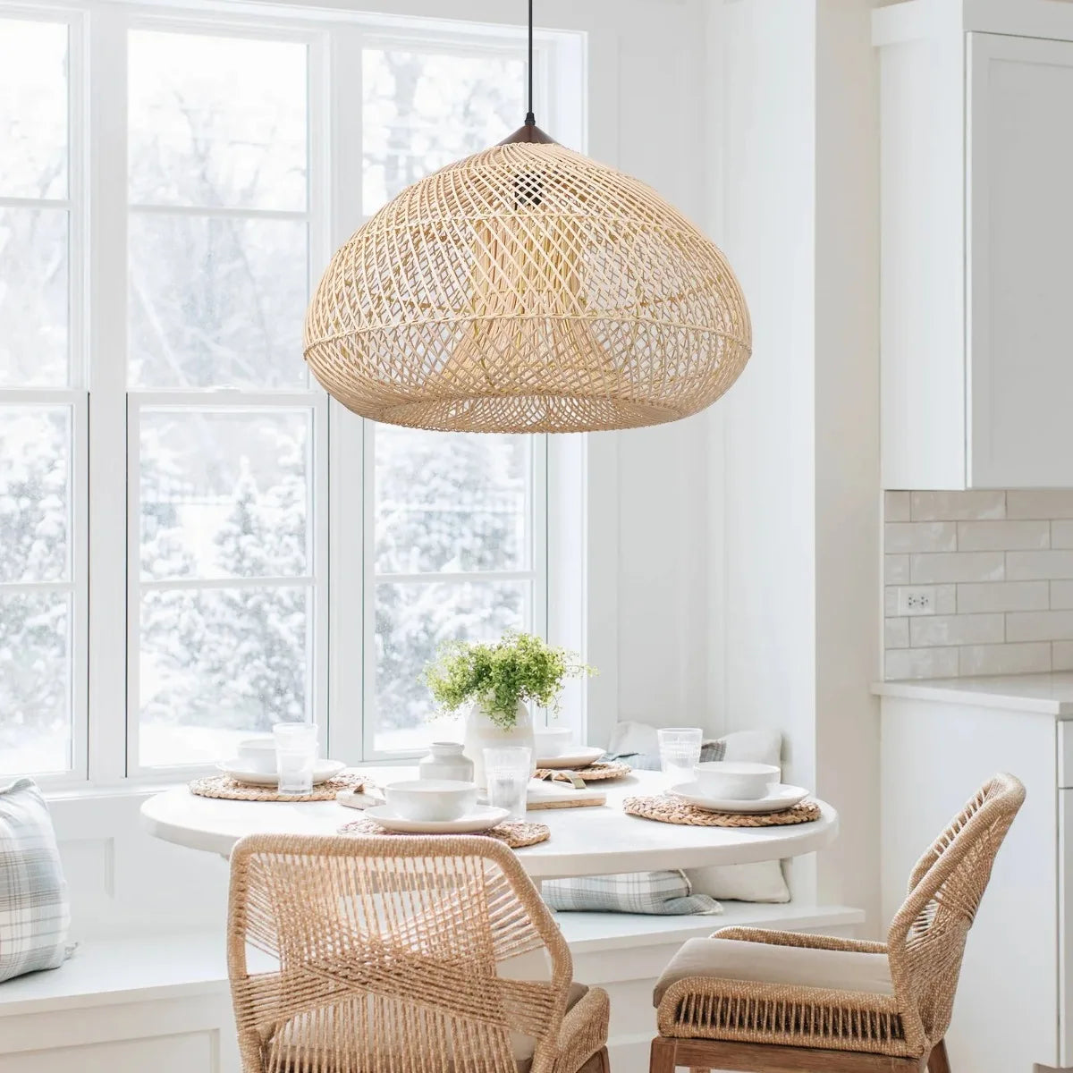 Gevlochten rotan hanglamp met verstelbare kabel natuurlijk woonlichtarmatuur sfeervol bohemian design | Sulvida