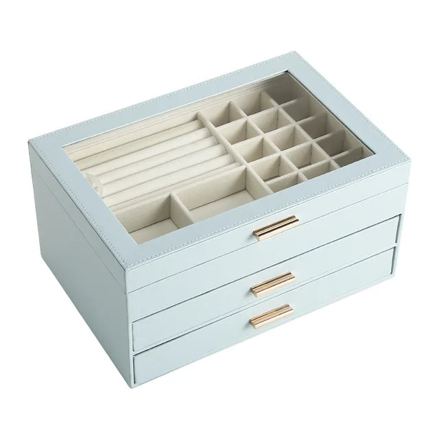 Sieradenbox Meerdere Lagen met Glazen Deksel - Ringhouder Ketting Oorbel Opbergsysteem voor Luxe Juwelen | Sulvida