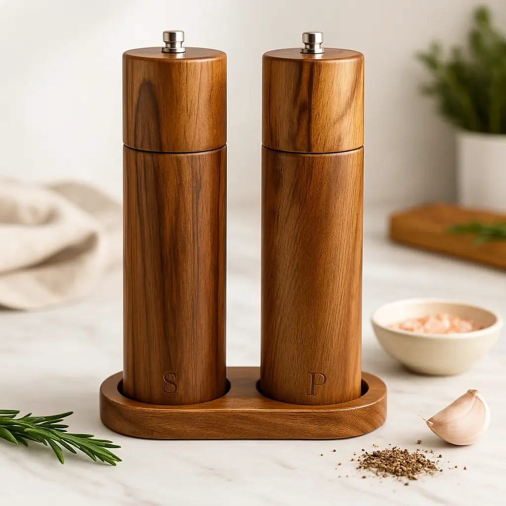 Kruidenmolen Set met Natuurlijke Houten Afwerking Zout en Pepermolen Keukenaccessoire voor Tafel en Koken | Sulvida