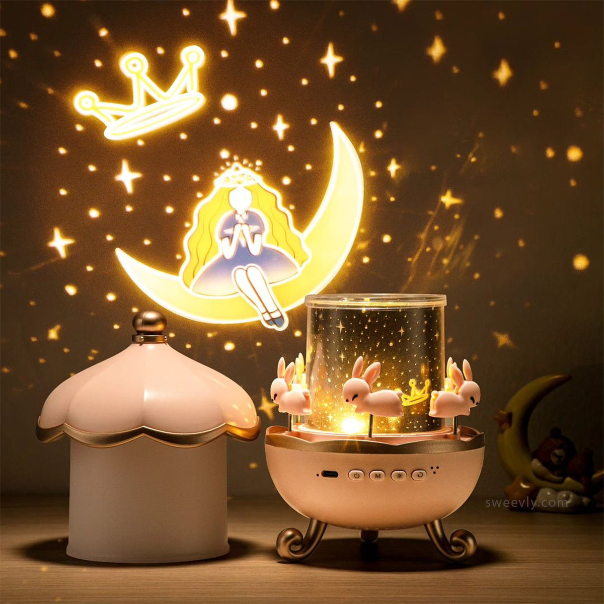 Projecteur veilleuse pour chambre d’enfant avec 12 thèmes, musique et minuterie, éclairage d’ambiance pour chambre et enfants | Sulvida