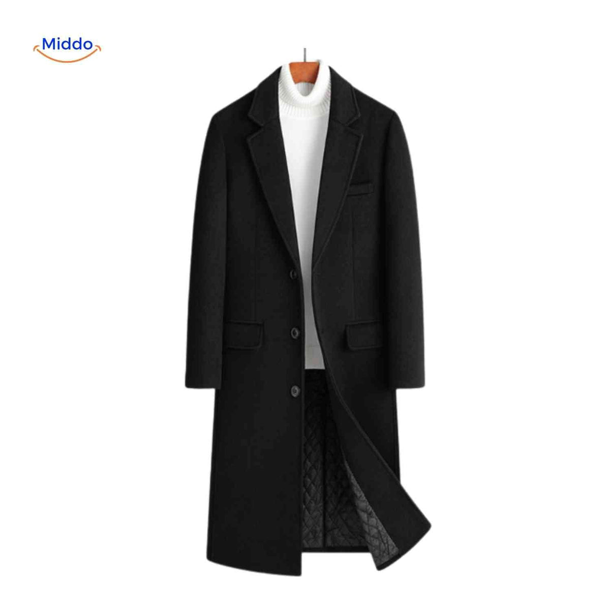 Wollen herenwintermantel klassiek Britse stijl lange woljas staande kraag herenjas elegante winterkleding | Sulvida