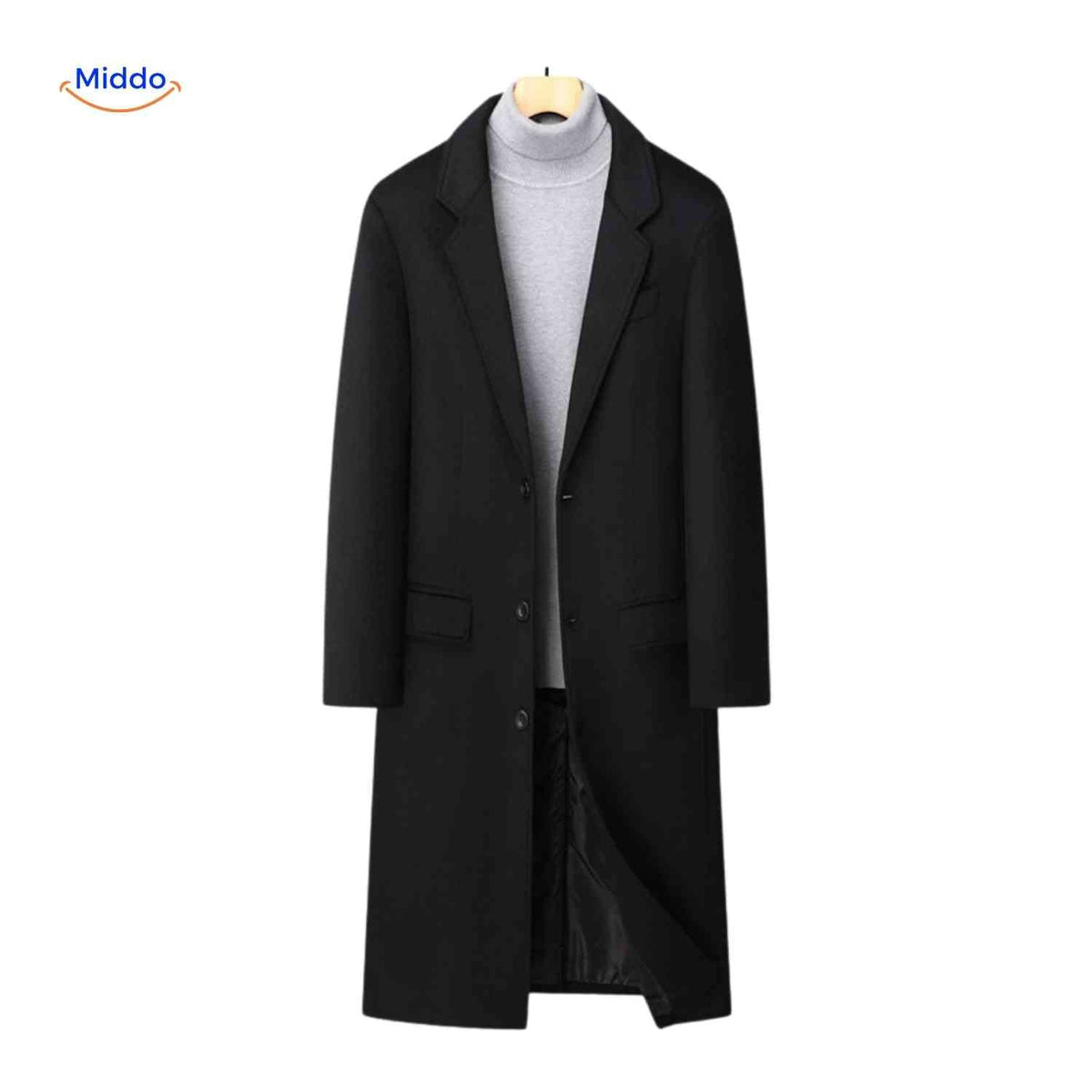 Wollen herenwintermantel klassiek Britse stijl lange woljas staande kraag herenjas elegante winterkleding | Sulvida