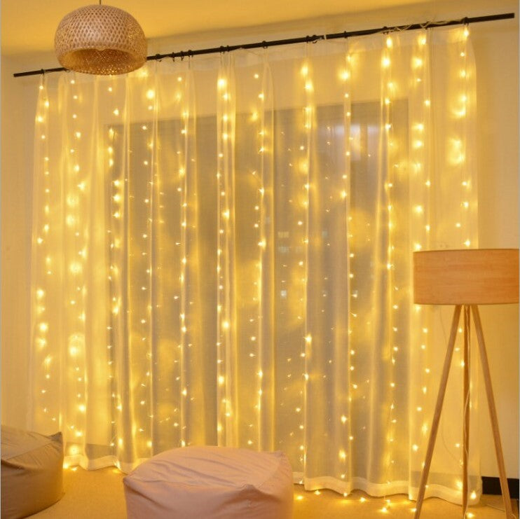 LED Lichtgordijn Warm Wit 300 LEDs 3x3 meter met 8 verlichtingsmodi voor binnen en buiten sfeerverlichting tuin balkon terras kerstdecoratie feestverlichting waterbestendig USB-voeding | Sulvida