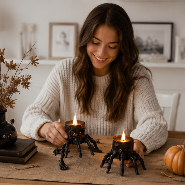 LED Schedel Kaarslicht Set Skelethand Zwart Halloween Nachtlampje Spookhuisdecoratie Feestverlichting | Sulvida