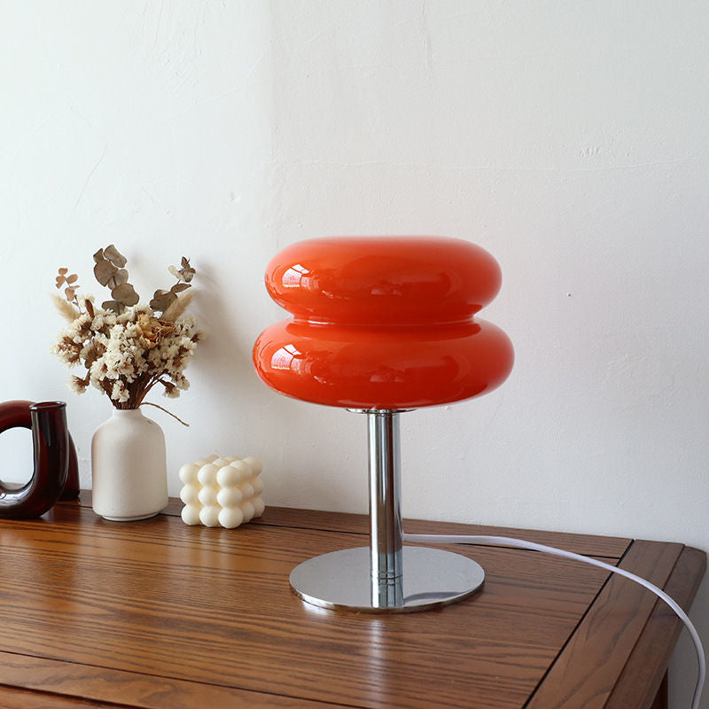 Glazen Tafellamp met Chromen Voet Retro Design Sfeerlamp Slaapkamer Woonkamer Nachtkastje LED Verlichting | Sulvida