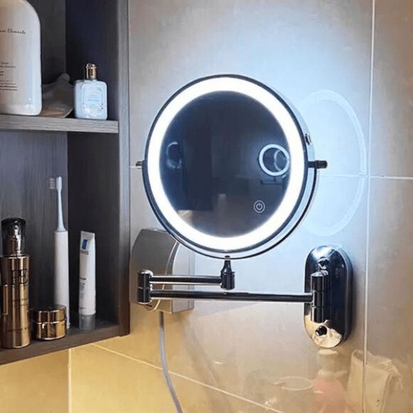 Vergrotende Make-upspiegel met LED-verlichting Dimbaar Oplaadbaar Chroom Zwart Beauty Cosmetica Badkamer | Sulvida