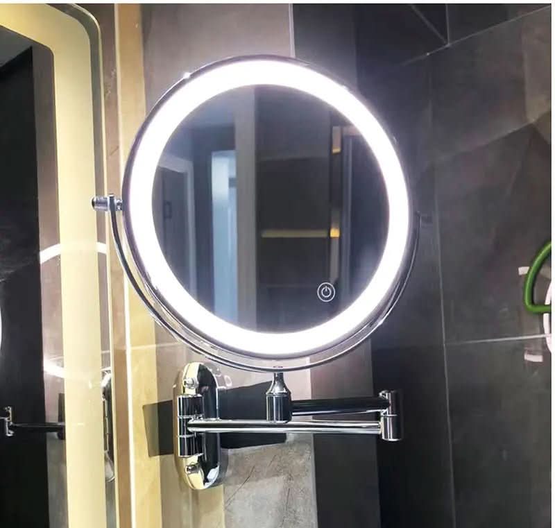 Vergrotende Make-upspiegel met LED-verlichting Dimbaar Oplaadbaar Chroom Zwart Beauty Cosmetica Badkamer | Sulvida