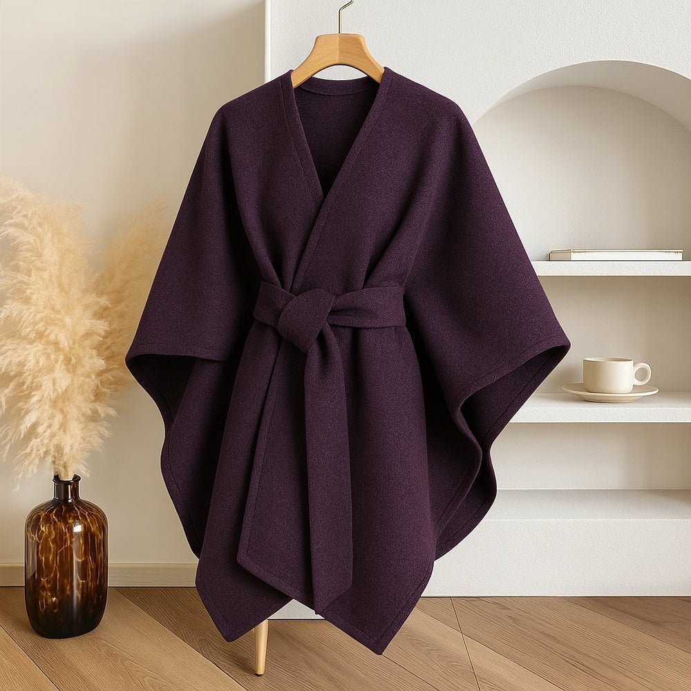 Geweven ponchowrap taupe grijs zwart ivoor dames omslagdoek oversized warm veelzijdig alle seizoenen stijlvol | Sulvida