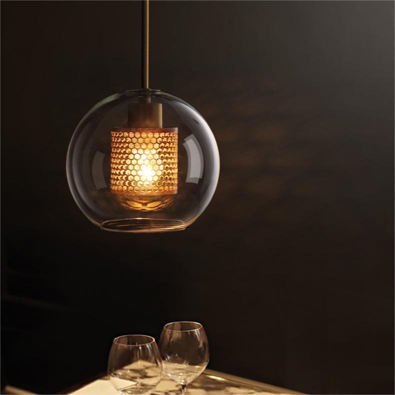 Glazen Hanglamp Bol Goud Cilinder Design Verlichting Woonkamer Eetkamer Slaapkamer Moderne Plafondlamp | Sulvida