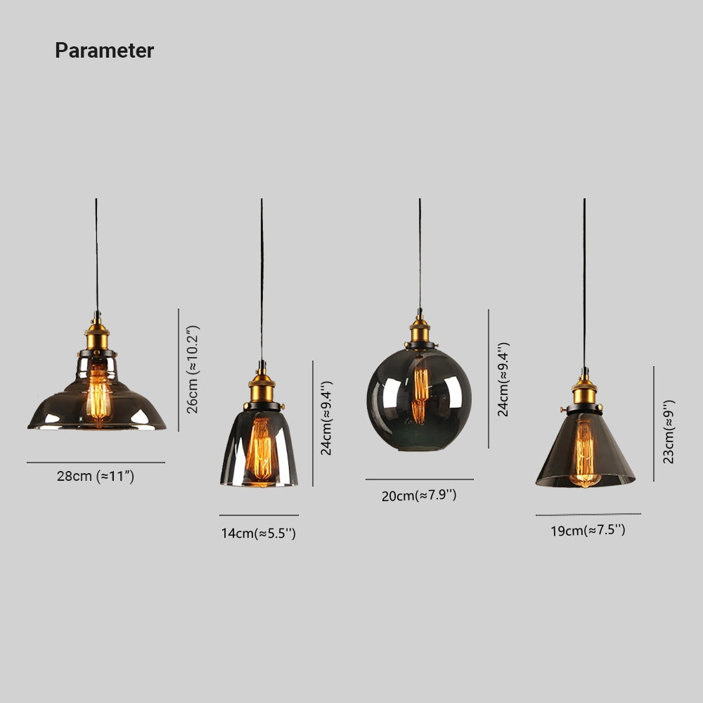 Industriële Glazen Hanglamp Metaal E27 Fitting Clear Amber Smoke Grey Verstelbaar Snoer Eetkamer Woonkamer | Sulvida