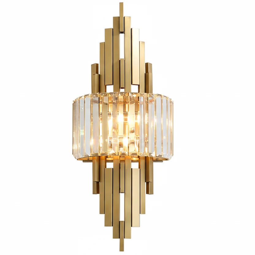 Kristallen wandlamp gelaagd design chroom woonkamer slaapkamer gang entree warm licht modern interieur | Sulvida