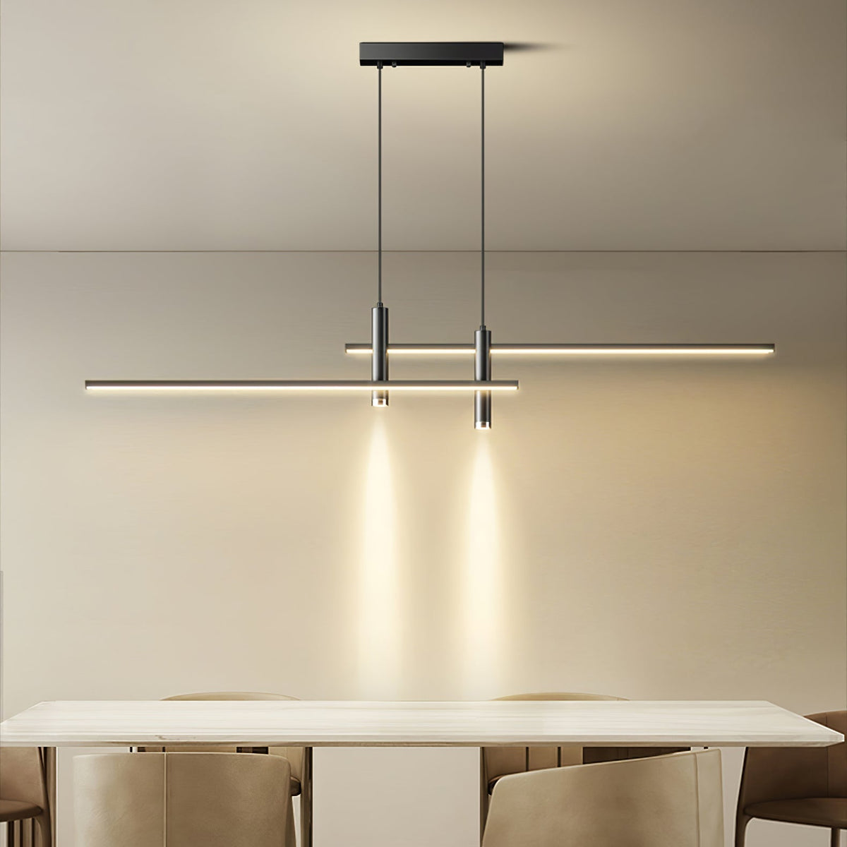 Lineaire Hanglamp Metaal Zwart of Goud Eetkamer Keuken Spotverlichting Modern Design LED Verstelbaar | Sulvida